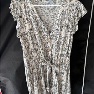 Blue Island Snakeskin Print V-Neck Top